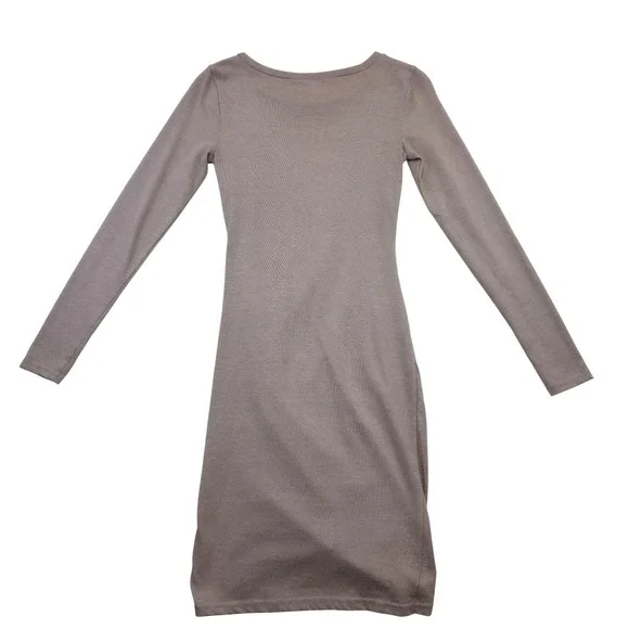 Leith XS Taupe Brown Ruched Asymmetrical Midi Dress Casual Minimalist XS Mauve - Picture 4 of 11